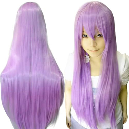 80cm Long Straight Natural Hair Cosplay Wigs with Bangs Colorful Halloween Costume Party Wig for Women (Bright Purple) - color: Bright Purple
