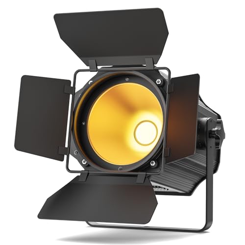 200W Stage Lights Spotlights with Barn Doors, Dual-Color Warm and Cool White COB Par Can Lights with DMX Control, DMX512 Sound Activated LED Uplights for Events Weddings Theaters Indoor Outdoor - size: 1 Pack