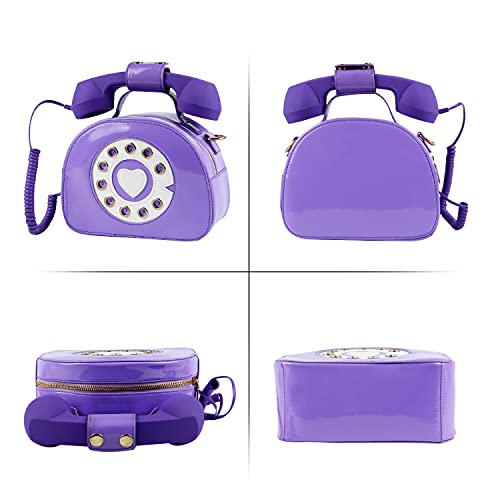 Oweisong Fun Telephone Purse for Women Novelty Pink Phone Tote Handbags Top Handle Shoulder Crossbdoy Bag - color: Bright Purple
