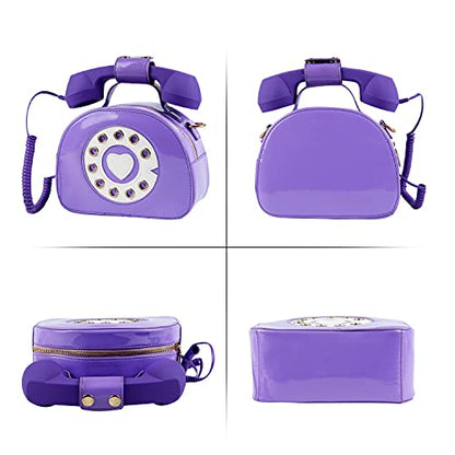Oweisong Fun Telephone Purse for Women Novelty Pink Phone Tote Handbags Top Handle Shoulder Crossbdoy Bag - color: Bright Purple