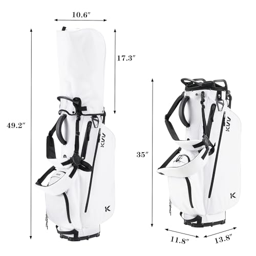 KVV Lightweight Golf Stand Bag with 7 Way Full-Length Dividers, 5 Zippered Pockets, Automatically Adjustable Dual Straps，Elegant Design - color: White