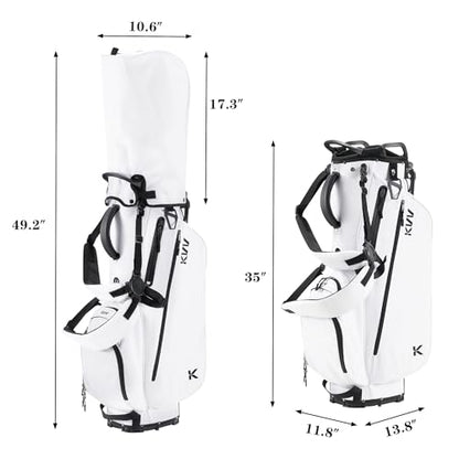 KVV Lightweight Golf Stand Bag with 7 Way Full-Length Dividers, 5 Zippered Pockets, Automatically Adjustable Dual Straps，Elegant Design - color: White