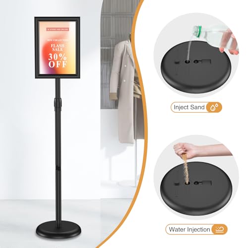 Hemndic Sign Stand Holder 8.5x11 Inches, Stand Up Sign Holder 8.5 x 11 with Rotated Frame, Height Adjustable Sign Stand and Snap-Open Frame - size: 8.5x11 inch