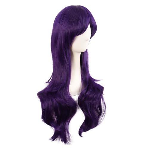 MapofBeauty 28 Inch Long Curly Hair Costume Cosplay Wig, Dark Violet | 70 cm Wig, Women, Side Bangs, Fashion - color: Dark Violet
