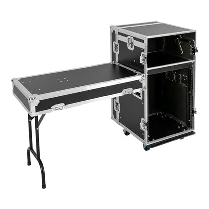 14U PA DJ Pro Audio Rack Road Case w/Slant Mixer Top, Heavy Duty Mobile Studio Equipment Cabinet, Network and Stereo Rack DJ Mixer Rack for Mixers & Live Sound - size: 14U / Side Tables