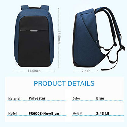 oscaurt Anti Theft Backpack 15.6 Inch Laptop Travel Backpack with Hidden Zipper and USB Charging Port Waterproof Business Computer Bag for Men & Women - color: Blue