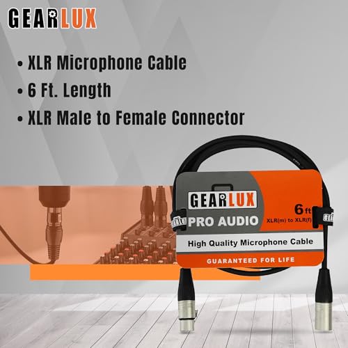 Gearlux XLR Microphone Cable, Fully Balanced, Male to Female, 6 Feet - 6 Pack - size: 6 Ft, style: 6 Pack