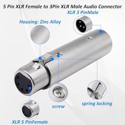 XLR 3 Pin Male to 5 Pin Female DMX Adapter Connector Audio Signal Converter for Microphone Stage Light -2 Pack (XLR 3 Pin Male to 5 Pin Female) - style: XLR 3 Pin Male to 5 Pin Female