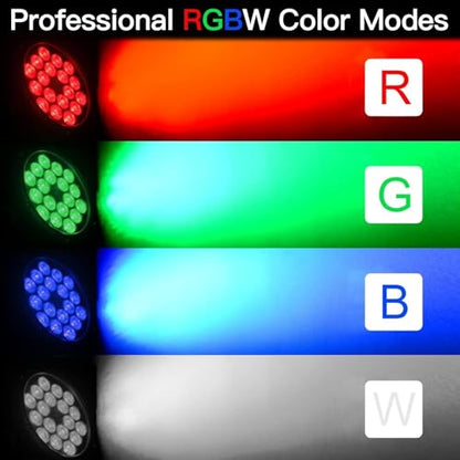 4 Pack Waterproof Stage Lights, 18X18W RGBW LED Par Light, LED DJ Par Lights 4/8 Channels DMX 512 with Sound Activated for Concert Event KTV Birthday Party Church Wedding Outdoor Light