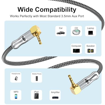 EMK 90 Degree Male to Right Angle Male 3.5mm Stereo Audio Aux Cable 1.5M Gold Plated Dual Angled TRS Aux Cord Compatible with Laptop, Smartphone, Music Player, Tablets, Speakers?X0049CAQRX - size: 5 Feet, style: 3.5mm TRS Dual 90° Aux Cable