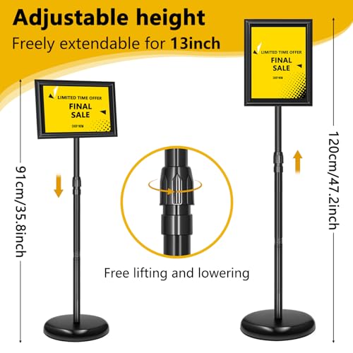 2 Pack Sign Holder Stand 8.5x11 Inch, Adjustable Sign Stand, Floor Standing Sign Holder, Snap-Open Frame Display, 360° Rotation Outdoor Indoor Poster or chalk board Display for advertising,Malls,Black
