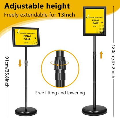 2 Pack Sign Holder Stand 8.5x11 Inch, Adjustable Sign Stand, Floor Standing Sign Holder, Snap-Open Frame Display, 360° Rotation Outdoor Indoor Poster or chalk board Display for advertising,Malls,Black