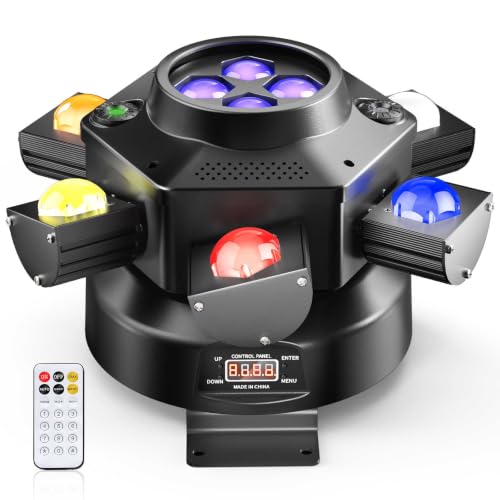 Moving Head DJ Lights for Parties, Pro Metal Look, 150W RGBW 4-in-1 LED | 6 Arms rotation, DMX-512 & sound activation & remote control, sharp beam, strobe, laser lights for stage disco bar wedding