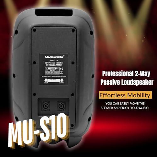 MUSYSIC Passive PA Speaker – 800W Peak / 200W RMS, 2-Way Loudspeaker | Titanium Compression Driver, ABS Cabinet, Speakon Connectors, Portable for DJ, Live Sound, Church, Band, Karaoke & Events - size: 10 inch 800W