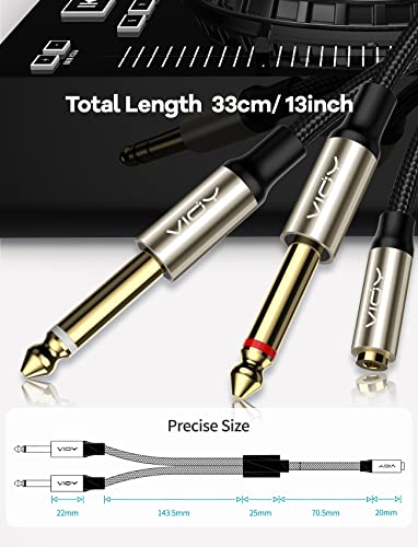 VIOY 3.5 mm TRS to Dual 1/4 Inch TS Audio Y Splitter Cable 6 FT | Dual shielding lossless Hi-Fi sound, nylon braided stereo cable, bidirectional stereo split for mixer and audio equipment - size: 6 ft