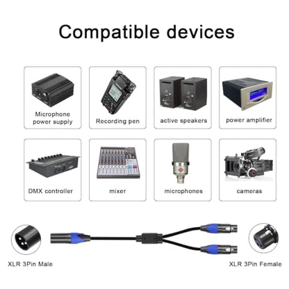 (5 FT- 2 Pack) XLR Splitter Cable, 1 Male to 2 Female XLR Y Splitter Micrphone Cable, 3pin Male to Dual Female Y-Splitter Balanced Mic Audio Cables for Stereo Mic to L & R Audio Track - size: 5 ft-2Pack