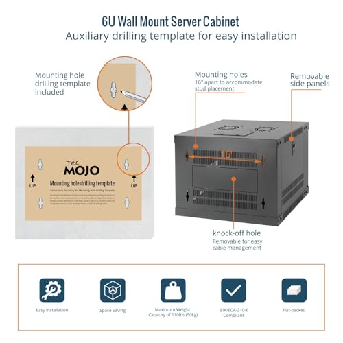 Tecmojo 6U Wall Mount Rack with Thermostat, 17.7inch Depth Enclosed Server Cabinet with 2 Cooling Fans,Lockable Door & Hardware,6U Rack for 19inch Equipments,Glass Door - size: 6U with Thermostat