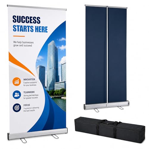 Heavy Duty Retractable Banner Stand 60" W x 72–92" H Roll Up Display Trade Show Banner Stand with Carrying Bag for Exhibitions, Conferences - size: 60"W x 72–92"H