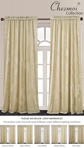Chezmoi Collection Lux Beige Crushed Velvet Curtains 2 Panel Set - 84 inches Long Room Darkening Luxury Distressed Velvet Rod Pocket Window Drapes for Living Room Bedroom 50" W x 84" L - color: Beige