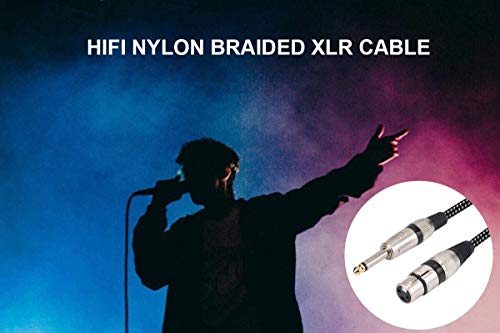 XLR Female to 1/4 Inch TS Cable 30 FT, Nylong Braided XLR 3 Pin Female to 6.35mm TS Male Unbalanced Interconnect Wire Mic Cord for Dynamic Microphone (Pure Copper Conductors) - size: 30FT