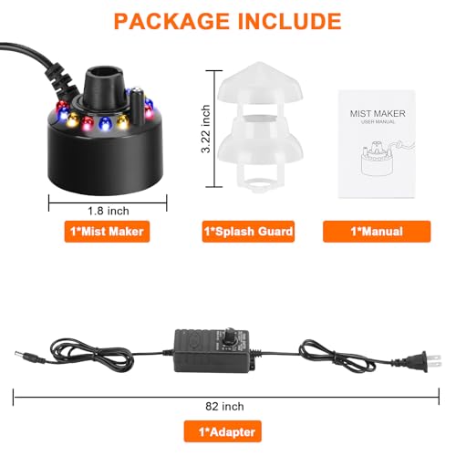 FITNATE Mist Maker, 12 LED Mister Fogger Water Fountain Pond Fog Machine Atomizer Air Humidifier, ultrasonic Mist fogger with Splash Guard, Perfect for Halloween and Other Holidays | Perfect for Halloween and Other Decorations, Easy, Simple to Use
