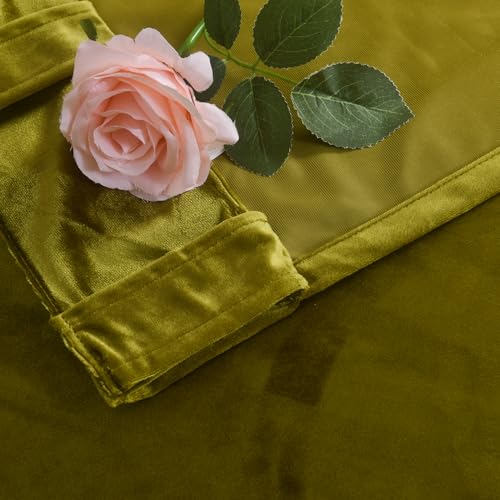 Roslynwood Luxury Soft Olive Velvet Curtains 72 inches Long Back Tab Thermal Insulated Blackout Window Drapes for Living Room/Bedroom/Dining Room, W52 x L72, 2 Panels - color: Olive, size: 52"W x 72"L (Pack of 2)