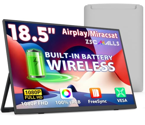 18.5" True Wireless Portable Monitor, 1080P FHD, 10000mAh Battery, Wireless Screen Mirroring (AirPlay/Miracast), Auto Rotation for Phone/Tablet, USB‑C & Mini HDMI, VESA, Protective Sleeve Included - size: 18.5"