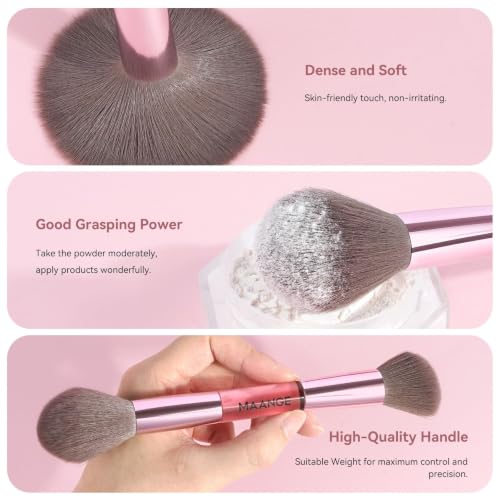 MAANGE 13 Pcs Foundation Makeup Brush Set With Bag, Make up Brushes, Double-End Multi Functional Makeup Brushes, Professional Face Brush Set Tools For Liquid Powder Concealer Cream Blush (Pink) - color: Pink