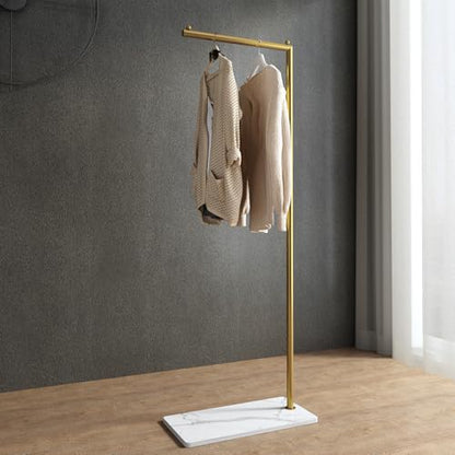 Gold clothing rack with Marble Base,Modern clothes racks for hanging clothes,7-shaped coat rack Freestanding Small garment rack Clothes Hanging Rack for Small Space,Bedroom or cloakrooms - color: 7 gold