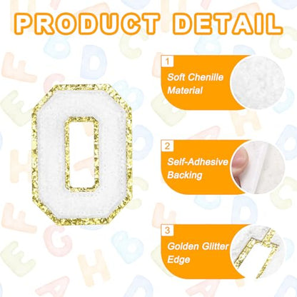 MECCANIXITY Chenille Letter Patches 2.2" Self Adhesive Alphabet O Stick on Embroidered Patch Sew on Letter Stickers Applique for Repairing Clothing Jeans Shoes Hats DIY(White, Pack of 8) - style: Letter O