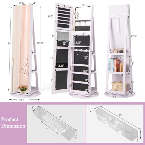 LOKO 360° Swivel Jewelry Cabinet, Lockable Jewelry Organizer (Lavender) - color: Lavender