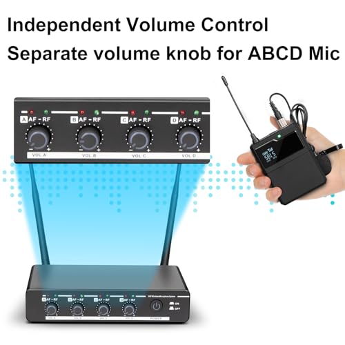 Depusheng R6 Professional Wireless Microphone UHF System 4 Channel with Wireless lavalier Headset Microphone, Metal Receiver, Perfect for Singing, Karaoke, Parties, Weddings - style: 4 bodypack mic