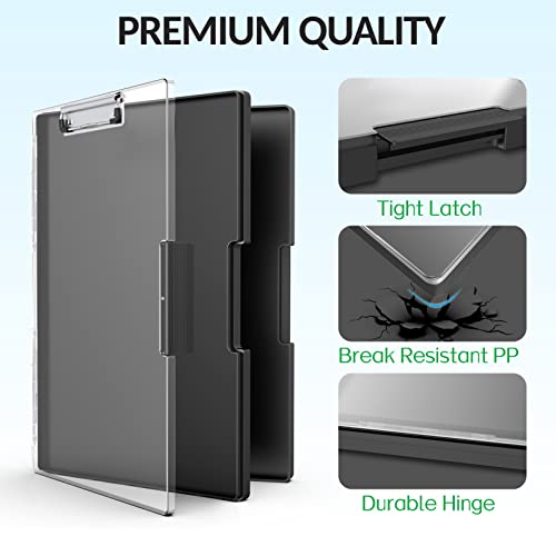 Sooez Nursing Clipboard with Storage, Clear Top Clip Boards 8.5x11, Black | Heavy Duty Plastic, Dry Erase, High Capacity, Nurse Essentials, Dental Assistant, Teacher & College School Office Supplies - color: Black