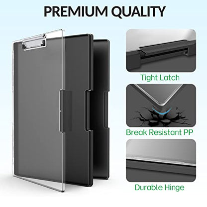 Sooez Nursing Clipboard with Storage, Clear Top Clip Boards 8.5x11, Black | Heavy Duty Plastic, Dry Erase, High Capacity, Nurse Essentials, Dental Assistant, Teacher & College School Office Supplies - color: Black