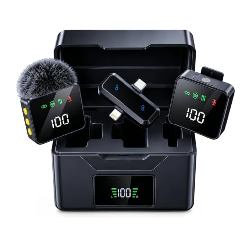 2 Mini Wireless Lavalier Microphones for iPhone & Android, Noise Cancelling, Plug & Play, 60H Battery with Charging Case, Portable Lapel Mic for Content Creators, Podcast, Streaming (Black) - color: Black