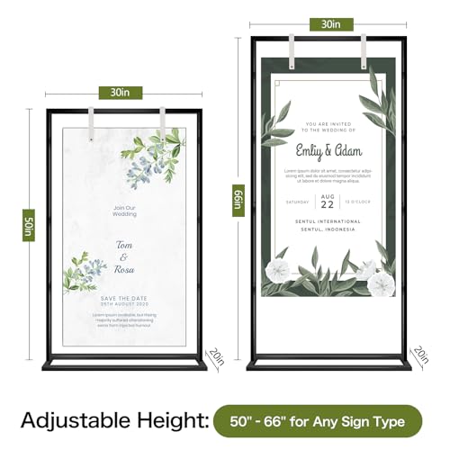 Wedding Sign Stand – Adjustable Metal Easel, 50" or 66" Floor Poster Holder, Black, Perfect for Wedding Welcome Signs, Bridal & Baby Showers, Events, Indoor/Outdoor Use