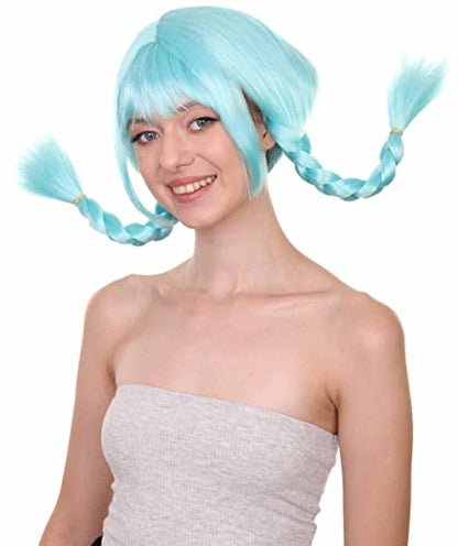HPO Bavarian Double Braided Wig, Light Blue Color, 100% Cruelty Free, Breathable Capless Cap, Premium Handcrafted Wig, Designed for comfort fit, flame retardent synthetic fiber - color: Light Blue