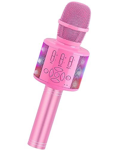 Amazmic Toys for Girls, Kids Karaoke Microphone Toddler Microphone for Kids with Lights, Birthday Gift for Girls, Boys Toy Age 3 4 5 6 7 8 9 10-14+(Pinkcolor) - color: Pinkcolor