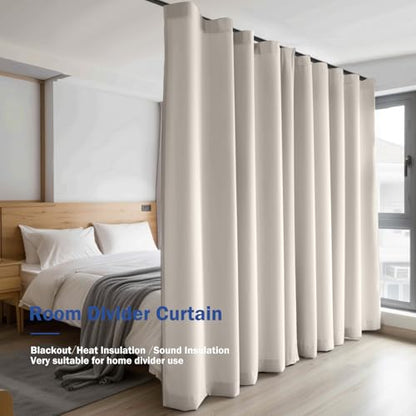 Room Divider Blackout Curtain Track Curtains Wall Dividers Panels Screen for Living Rooms Bedroom Office Privacy Partition Separation, W180 × L96 Inch,1 Panel, Beige - color: Beige, size: 180"W x 96"L (Pack of 1)