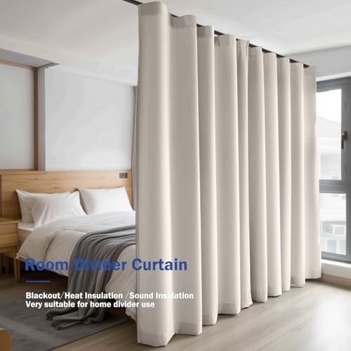 Room Divider Blackout Curtain Track Curtains Wall Dividers Panels Screen for Living Rooms Bedroom Office Privacy Partition Separation, W100 × L84 Inch,1 Panel, Beige - color: Beige, size: 100"W x 84"L (Pack of 1)