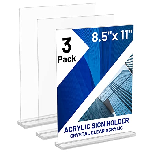 Acrylic Sign Holder 8.5 x 11 Inch Vertical T Shape Display Stand Double-Sided Desktop Clear Sign Holders Paper Holder Table Menu Holders Plastic Sign Stand for Home, Office, Restaurants, Store 3-Pack - size: 3 Pack-8.5x11 Inch