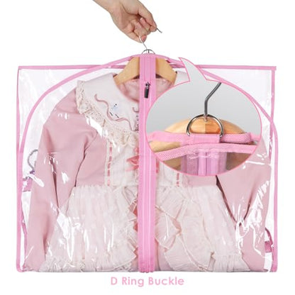 40 Inch Clear Garment Bags for Dance Costumes, 6 Pack, Pink | Dance garment bags for Dancers, 3 Zipper Pocket, Foldable Garment Bags for Hanging Clothes, Competitions & Travel - color: Clear Pink
