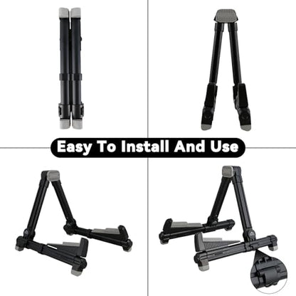 EASTROCK Portable Tripod A Frame Aluminium Music Stand,Black | Folding Guitar Stand,for Acoustic Electric Guitars, Bass, Violin, Ukulele, Banjo - color: black