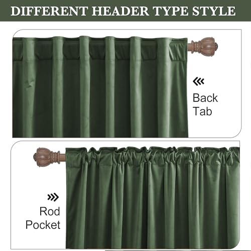 RYB HOME Army Green Velvet Curtains 90 inches for Bedroom Living Room - color: Army Green, size: 52"W x 90"L (Pack of 2)