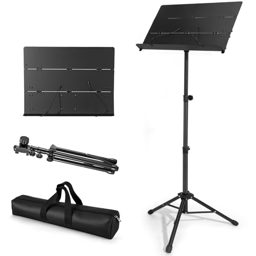 Portable Folding Music Stand,Adjustable Height Sheet Music Stand | 180° Tilt Tray with Carrying Bag,for Band, Travel & Home (32-56inch)