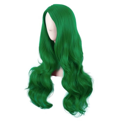 MapofBeauty 28 Inch Long Wavy Curly Side Bangs Party Hair Wig, Grass Green | Synthetic fiber, 70 cm Cosplay Wig, Fashion - color: Grass Green