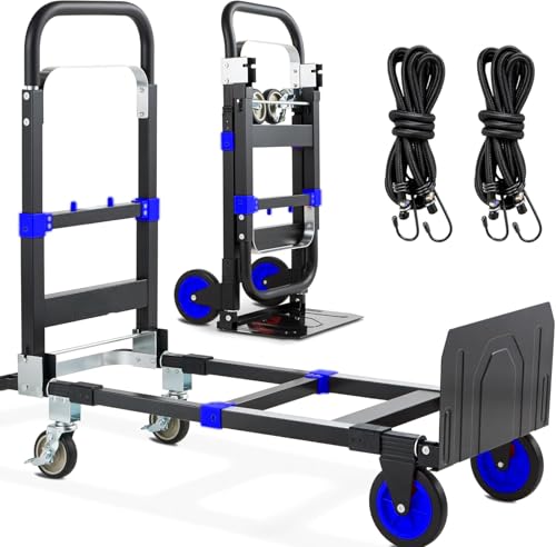 3-in-1 Folding Hand Truck, 600lb Convertible 4 to 2 Wheel Dolly Cart Blue - color: Blue