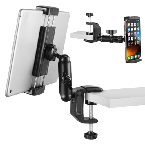 SH ipad Mount for Desk, Tablet Holder for Desk, Kitchen Tablet Holder iPad Mount, 360° Adjustable Aluminum Alloy Arm Stand for Work, Video Call, Bed, Compatible with 4.7"-13" iPad, iPhone, e-Reader - size: AC012-U-Shaped Clamp