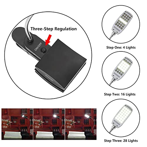 Music Stand Light, Clip on LED Book Lights, USB and AA Battery Operated, Reading Lamp in Bed, 3 Brightness Levels, Ideal for Musician, Piano Player, Kids, Travel, Black - color: Black