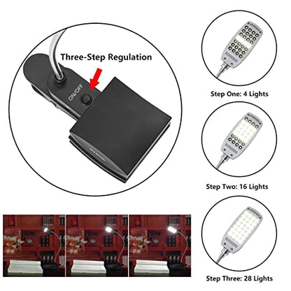 Music Stand Light, Clip on LED Book Lights, USB and AA Battery Operated, Reading Lamp in Bed, 3 Brightness Levels, Ideal for Musician, Piano Player, Kids, Travel, Black - color: Black